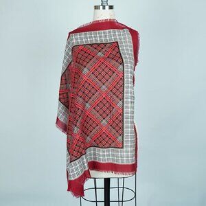 Women's Plaid Square Scarf Fringe Edge Red White Classic Retro Vintage Cabincore